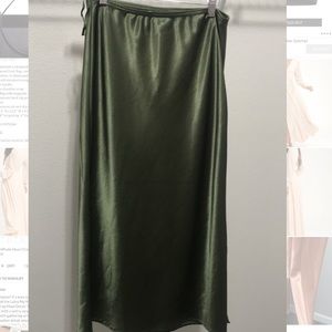Topshop satin green midi skirt with slit on sides